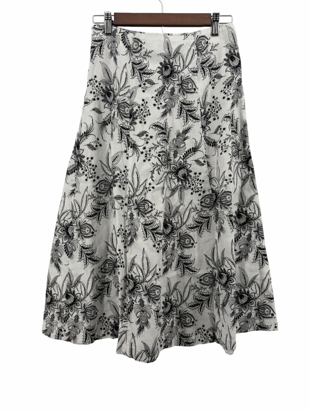 Christopher & Banks White Black Boho Vintage Print A-Line Skirt Size 8 Medium